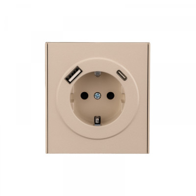 KRANZ STRONG Розетка 1-ая с/з с/у з/ш 16А с USB A+C быстрой зарядки 5В/3А шелк, с 1-пост. рамкой, KR-78-0704-8