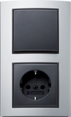 Berker Выключатель 1-клавишный с розеткой 2к+з, матовый антрацит/алюминий, серия B.3