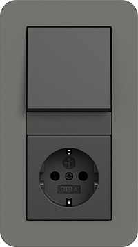 Gira Блок: Выключатель 1-клавишный с розеткой 2к+з, матовый антрацит - Серый, серия E3