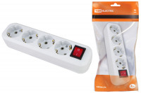 Колодка розеточная 4 гнезда 2П+3 c выключателем 16А 250В белая TDM Electric, SQ1806-0018