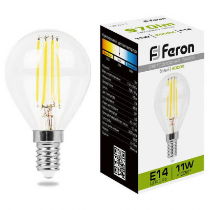 Лампа светодиодная, (11W) 230V E14 4000K прозрачная, LB-511, Feron 38014