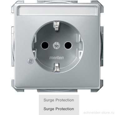 SD Розетка с защитой от перенапряж.,со шторк. и полем для надписи 2К+З 16А 250В~, винт. зажимы, алюм