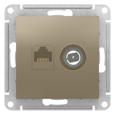 ATN000589 - ATLASDESIGN РОЗЕТКА двойная ТВ + компьютерная RJ45 кат. 5e, механизм, ШАМПАНЬ, Systeme Electric