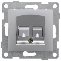 GUSI Ugra МЕХАНИЗМ розетки компьютерной RJ45, двойной, скрытая установка. Цвет серебро., С11К2-004