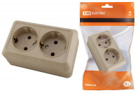 Розетка двойная 2П+З открытой установки IP20 16А, сосна "Ладога" TDM Electric, SQ1801-0052 Розетка двойная 2П+З открытой установки IP20 16А, сосна "Ладога" TDM Electric, SQ1801-0052