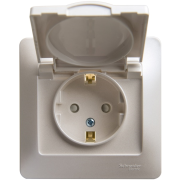 GSL000646 - GLOSSA РОЗЕТКА с заземлением со шторками с крышкой, 16А, IP20, в сборе, ПЕРЛАМУТР, Systeme Electric