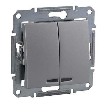 SDN0300360 - SEDNA ВЫКЛЮЧАТЕЛЬ 2-клавишный с син. подсв., сх.5а, 10А, 250В, АЛЮМИНИЙ, Schneider Electric