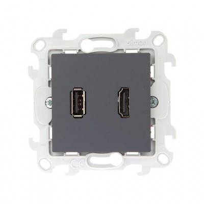 Simon Коннектор HDMI+USB 2.0, графит, 2411095-038