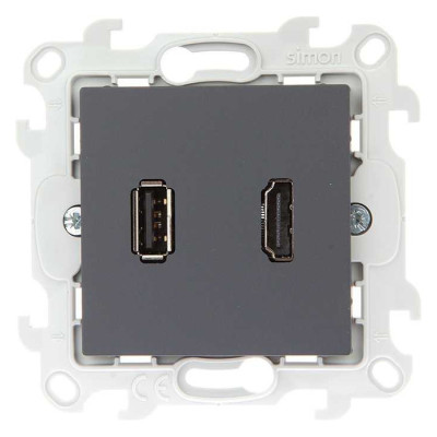 Simon Коннектор HDMI+USB 2.0, графит, 2411095-038