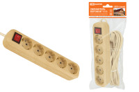 Удлинитель бытовой  У05В выключатель, 5 гнезд, 5метров,2П+3, ПВС 3х1мм2 "Эко" (сосна) 16А/250В TDM Electric, SQ1303-2122