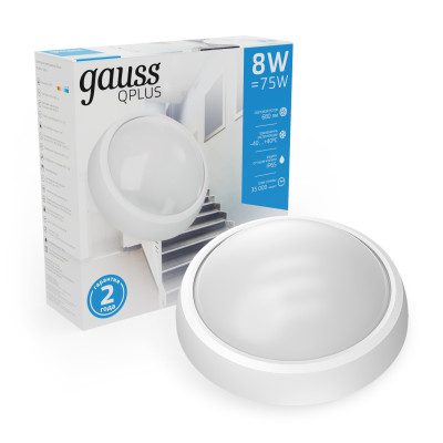 Св-к светодиодный Gauss IP54 D175*76 8W 680lm 6500K 160-260V ECO 2.0 круглый 1/12, 141411308