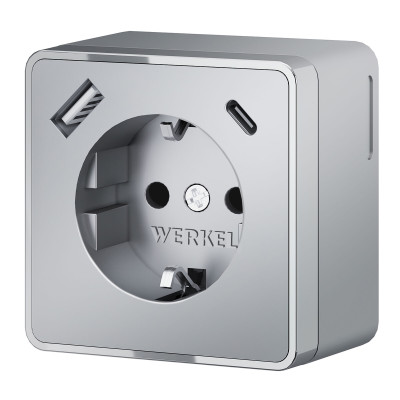 Werkel W5071706/ Розетка с заземлением, шторками и USB тип A+C Gallant (серебряный), a057701