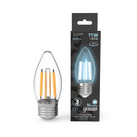 Лампа Gauss Filament Свеча 11W 830lm 4100К Е27 LED 1/10/50, 103802211