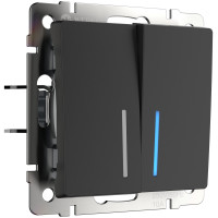 Werkel W1122108/ Выключатель двухклавишный проходной с подсветкой (черный матовый), a051598