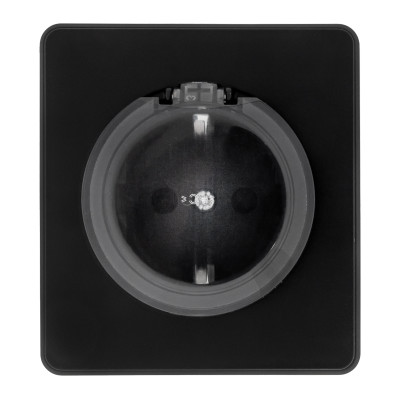 Розетка ROUND 1-ая с/з с/у, со шторками и крышкой 16А оникс KRANZ, KR-78-0702-3