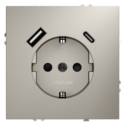 Розетка встраиваемая VOLTUM S70 с заземлением и защитными шторками, 16А, с USB, A+С, (кашемир), VLS040503