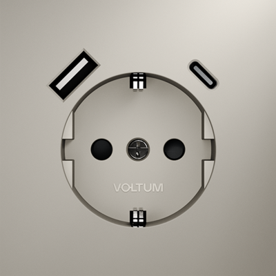 Розетка встраиваемая VOLTUM S70 с заземлением и защитными шторками, 16А, с USB, A+С, (кашемир), VLS040503