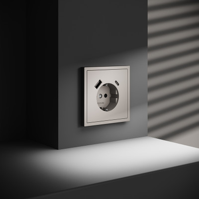 Розетка встраиваемая VOLTUM S70 с заземлением и защитными шторками, 16А, с USB, A+С, (кашемир), VLS040503