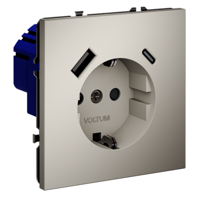 Розетка встраиваемая VOLTUM S70 с заземлением и защитными шторками, 16А, с USB, A+С, (кашемир), VLS040503