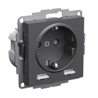 ATN001430 - ATLASDESIGN РОЗЕТКА 16А c 2 USB A+A, 5В/2,4А, 2х5В/1,2А, механизм, БАЗАЛЬТ, Systeme Electric