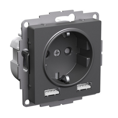 ATN001430 - ATLASDESIGN РОЗЕТКА 16А c 2 USB A+A, 5В/2,4А, 2х5В/1,2А, механизм, БАЗАЛЬТ, Systeme Electric
