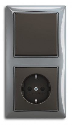 ABB Блок: Выключатель 1-клавишный с розеткой 2к+з, вставка - chateau-черный, рамка - bistro-синий, серия Basic55
