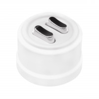 Bironi Выключатель 2-кл., пластик, цвет Белый,  Серебро (клавишный), B1-222-21-S