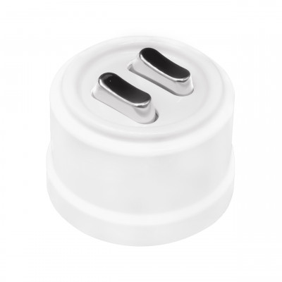 Bironi Выключатель 2-кл., пластик, цвет Белый,  Серебро (клавишный), B1-222-21-S