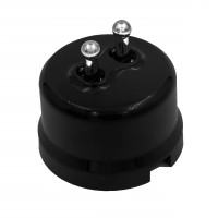 Bironi Кнопка (двухтумблерная), пластик, цвет Черный, Серебро, B1-232-23-S-PB