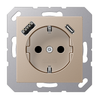 Розетка SCHUKO® с USB-зарядным устройством, тип A + тип С; термопласт; шампань, A1520-15CACH Розетка SCHUKO® с USB-зарядным устройством, тип A + тип С; термопласт; шампань, A1520-15CACH