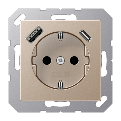 Розетка SCHUKO® с USB-зарядным устройством, тип A + тип С; термопласт; шампань, A1520-15CACH