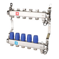 Коллектор без расходомеров, c дренажным краном и краном Маевского, 5 вых., MS.605.06