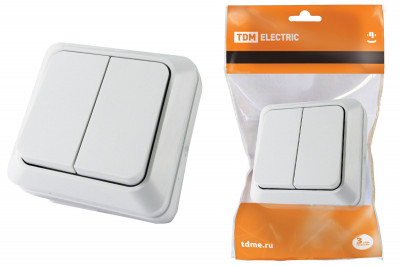 Выключатель 2-кл. открытой установки IP20 10А, белый "Ладога" TDM Electric, SQ1801-0003