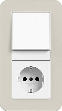Gira Блок: Выключатель 1-клавишный с розеткой 2к+з, глянцевый белый - Песочный, серия E3