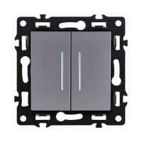 Выключатель 2-клавишный проходной 10А/250В с LED подсветкой, серый Kollinger Asthetik AS-011GY