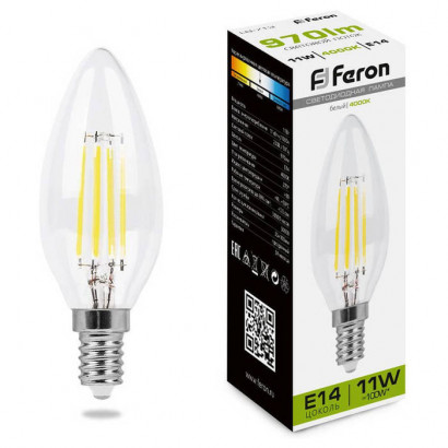 Лампа светодиодная, (11W) 230V E14 4000K прозрачная, LB-713, Feron 38008