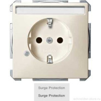 SD Розетка с защитой от перенапряж.,со шторк. и полем для надписи 2К+З 16А 250В~, винт. зажимы, беж.