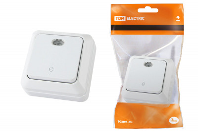 Переключатель на 2 направления 1-кл. открытой установки с подсветкой IP20 10А, белый "Ладога" TDM Electric, SQ1801-0011