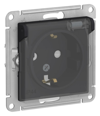ATN441046 - ATLASDESIGN AQUA РОЗЕТКА с заземлением со шторками, с прозрач. крышкой 16А, IP44, механизм, КАРБОН, Systeme Electric