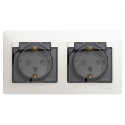 РОЗЕТКА двойная с заземлением, со шторками, в сборе, IP44, ПЕРЛАМУТР