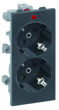 Simon SConnect Розетка двойная 2К+З, 16А 250В, CIMA-модуль 52x108 мм, графит, S1-14