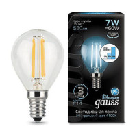 Лампа Gauss Filament Шар 7W 580lm 4100К Е14 шаг. диммирование LED 1/10/50, 105801207-S