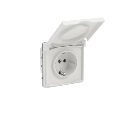 DKC KANT Розетка силовая, 2P+E, с з/ш, с крышкой, IP44, белый песок, 7010013