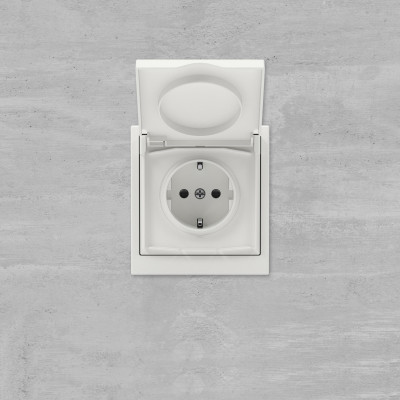 DKC KANT Розетка силовая, 2P+E, с з/ш, с крышкой, IP44, белый песок, 7010013