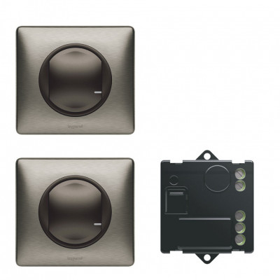 067627 - Celiane with NETATMO.Пакет для управления освещением c 2х мест. Микромодуль реле 300 Вт 240В + два умных беспроводных 1-клавишных выключателя.Цвет Графит