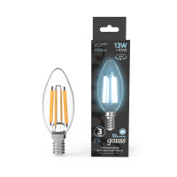 Лампа Gauss Filament Свеча 13W 1150lm 4100К Е14 LED 1/10/50, 103801213