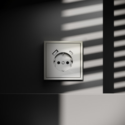 Розетка встраиваемая VOLTUM S70 с заземлением и защитными шторками, 16А, с USB, A+С, (шелк), VLS040504