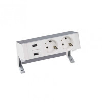 Simon 400 Настольный x3 розеточный блок, 2x2P+E, 2xUSB з/у, Алюминий,, 42322000-133