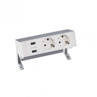 Simon 400 Настольный x3 розеточный блок, 2x2P+E, 2xUSB з/у, Алюминий,, 42322000-133