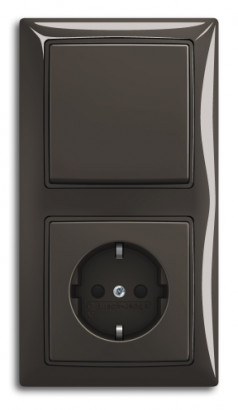ABB Блок: Выключатель 1-клавишный с розеткой 2к+з, цвет - chateau-черный, серия Basic55